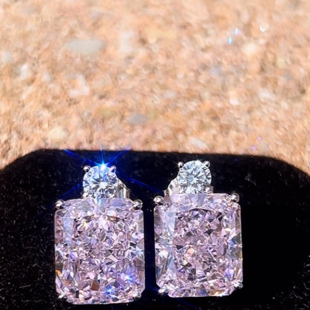 3.5ct Pink Sapphire Radiant Cut Earrings - Picture 6 of 15